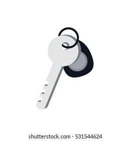 Vector illustration car key with key chain isolated on white background.