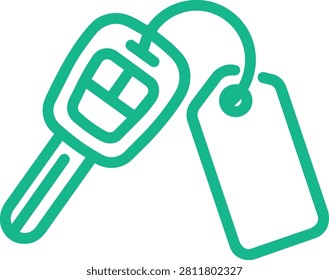 Vector illustration of a car key with a valet parking tag, concept for automotive service, hotel parking, and vehicle identification system.