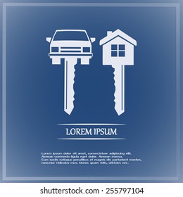 Vector illustration of car keys and house 