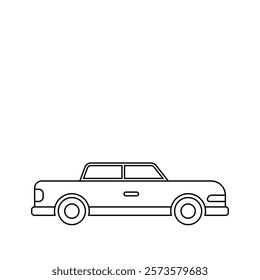 Vector illustration of a car in line art style isolated on white background. Children's car illustration