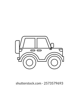 Vector illustration of a car in line art style isolated on white background. Children's car illustration