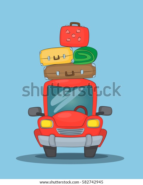 Vector\
illustration of a car with luggage on the\
roof