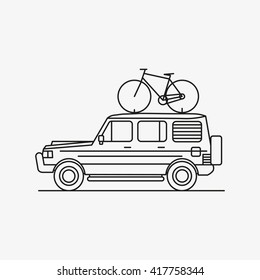 vector illustration of a car, car with Luggage travel by car, transportation, travel, vacation, Luggage on the roof, illustration, logo, illustration for the magazine, advertising