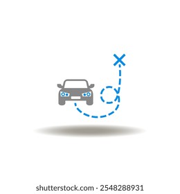 Ilustración vectorial del coche con el mapa de la ruta por carretera. Símbolo de Dirección. Icono del sistema de navegación del vehículo.