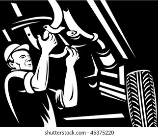 Vector Illustration Car Mechanic Working Underneath Stock Vector 