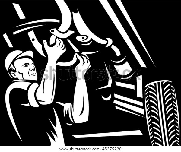 Vector Illustration Car Mechanic Working Underneath Stock Vector 