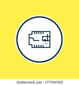 Ilustración vectorial de la línea de iconos del microcircuito del coche. También se puede utilizar un hermoso elemento de auto como elemento de icono del microprocesador.