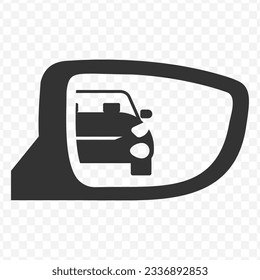 Ilustración vectorial del icono del espejo retrovisor de coche en color oscuro y fondo transparente (PNG).