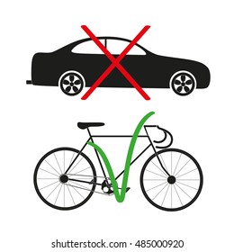 vector illustration of "car - no bike - yes" isolated on a white background