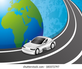 Vector illustration. Car on the road.