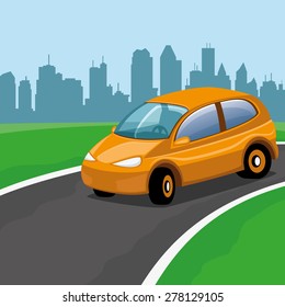 Vector illustration. Car on the road.