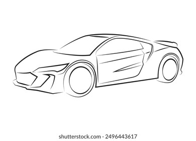 Vector illustration of car outline hand drawn on white background. Car auto lineart black and white. Sport car or SUV car creative silhouette. Auto or automobile side view and front view