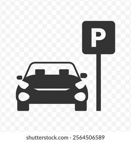 Vector illustration of car park icon in dark color and transparent background(PNG).