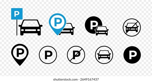 Ilustración vectorial del sistema del icono del aparcamiento aislado en fondo transparente