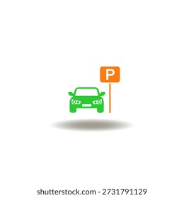 Vector illustration of car parking road sign park. Symbol of parking location zone. Icon of automobile parking roadsign.