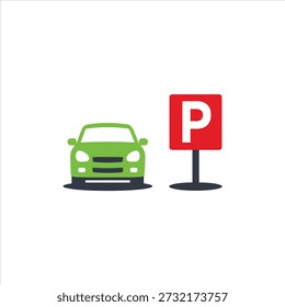 Vector illustration of car parking road sign park. Symbol of parking location zone. Icon of automobile parking roadsign