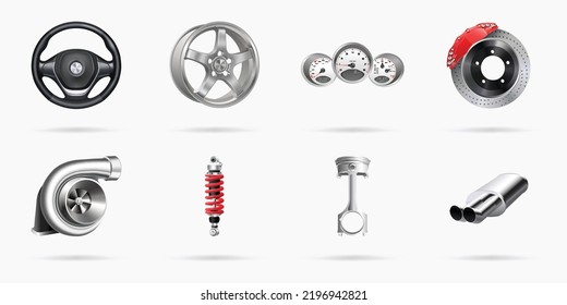 Vector illustration, car parts icons set, realistic 3d - Shutterstock ID 2196942821