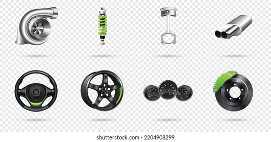 Vector illustration, car parts icons set, realistic 3d