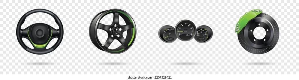 Vector illustration, car parts icons set, realistic 3d	
