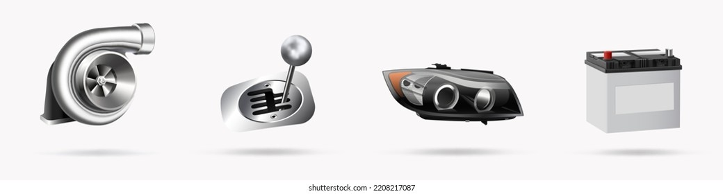 Vector illustration, car parts icons set, realistic 3d	
