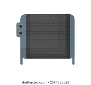 Vector illustration of a car radiator with a detailed grid design and metallic structure for cooling systems.
