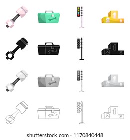 Vector illustration of car and rally icon. Set of car and race stock vector illustration.