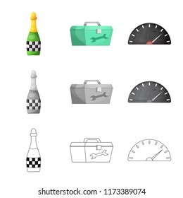 Vector illustration of car and rally icon. Set of car and race stock symbol for web.