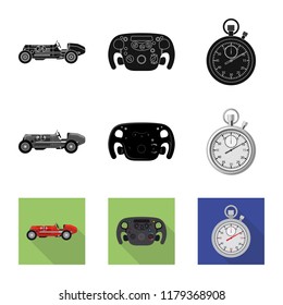 Vector illustration of car and rally icon. Set of car and race stock symbol for web.