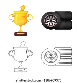 Vector illustration of car and rally icon. Collection of car and race vector icon for stock.