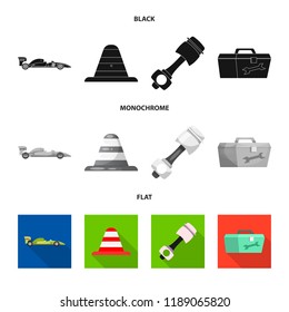 Vector illustration of car and rally icon. Collection of car and race stock vector illustration.