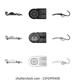 Vector illustration of car and rally icon. Set of car and race stock symbol for web.