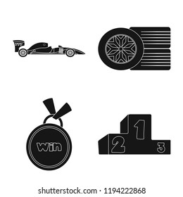 Vector illustration of car and rally icon. Set of car and race stock vector illustration.