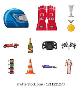 Vector illustration of car and rally icon. Set of car and race vector icon for stock.