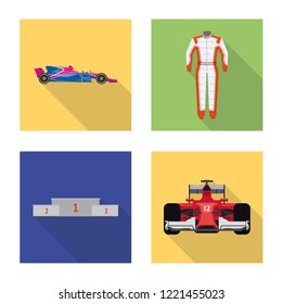 Vector illustration of car and rally icon. Set of car and race stock symbol for web.
