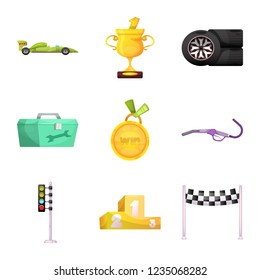 Vector illustration of car and rally icon. Set of car and race vector icon for stock.