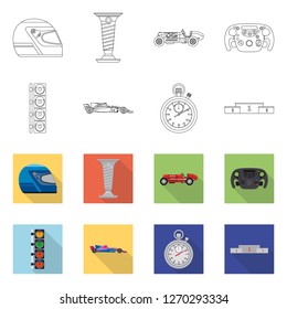 Vector illustration of car and rally icon. Set of car and race vector icon for stock.