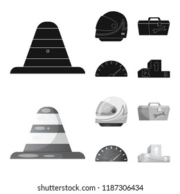 Vector illustration of car and rally logo. Set of car and race stock symbol for web.