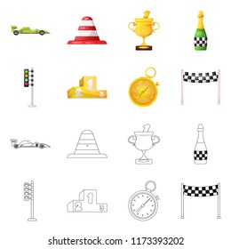 Vector illustration of car and rally sign. Set of car and race stock vector illustration.
