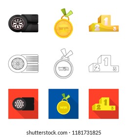 Vector illustration of car and rally sign. Collection of car and race stock symbol for web.