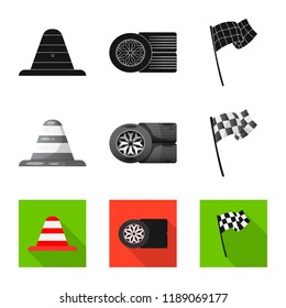 Vector illustration of car and rally sign. Collection of car and race stock vector illustration.