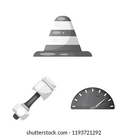 Vector illustration of car and rally sign. Set of car and race vector icon for stock.