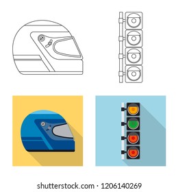 Vector illustration of car and rally sign. Set of car and race vector icon for stock.