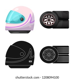 Vector illustration of car and rally sign. Set of car and race vector icon for stock.