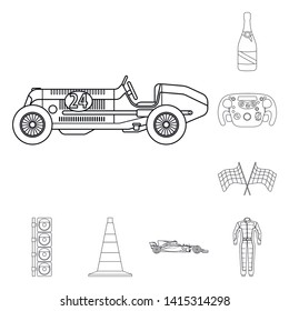 Vector illustration of car and rally sign. Set of car and race vector icon for stock.