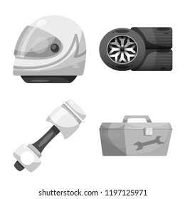 Vector illustration of car and rally symbol. Set of car and race vector icon for stock.