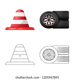 Vector illustration of car and rally symbol. Collection of car and race stock symbol for web.