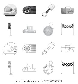 Vector illustration of car and rally symbol. Collection of car and race vector icon for stock.