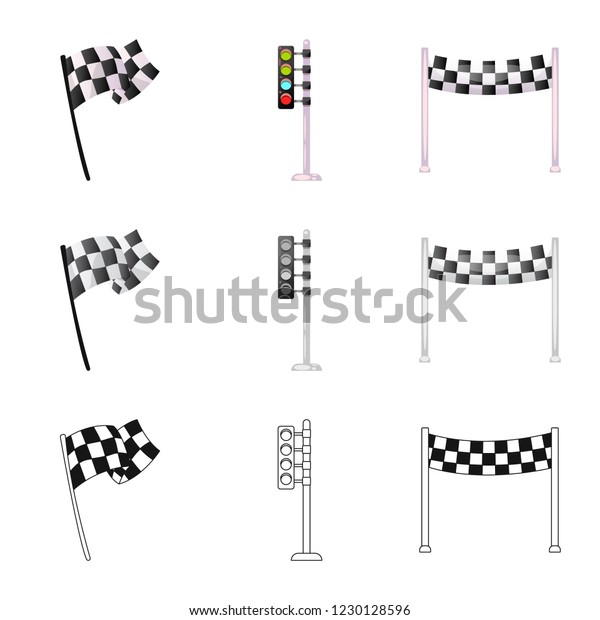 Vector illustration of car and rally\
symbol. Set of car and race stock vector\
illustration.