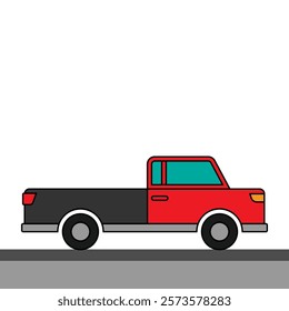 Vector illustration of a car with red color in filled line style isolated on white background. Children's car illustration