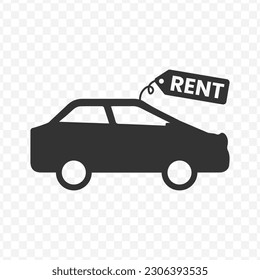 Vector illustration of car for rent icon in dark color and transparent background(png).